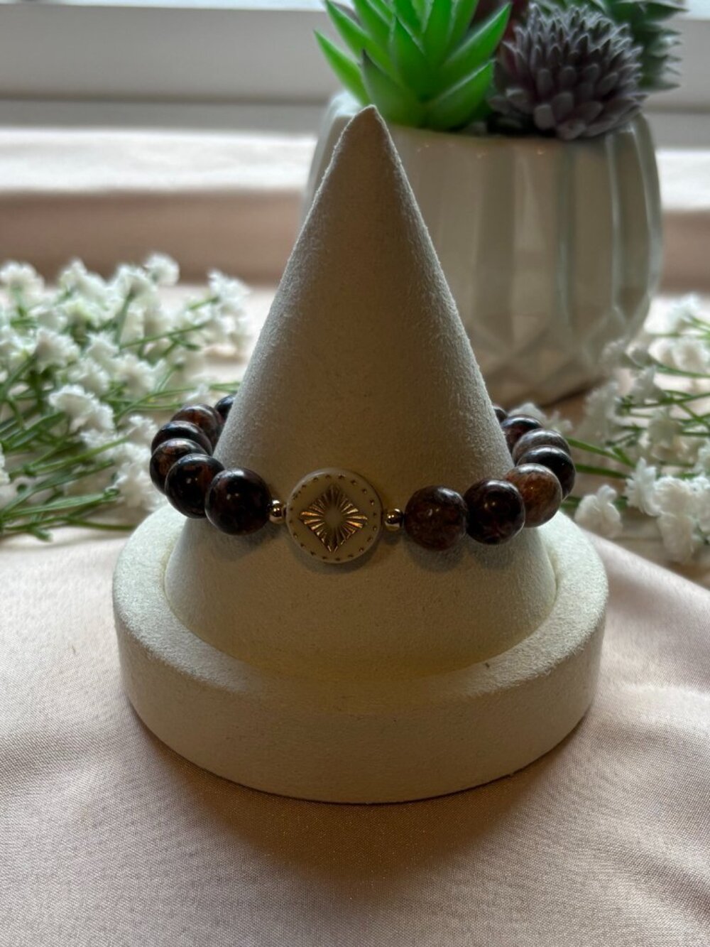 Handmade Brown Picture Jasper & Kawaii Accent Bracelet